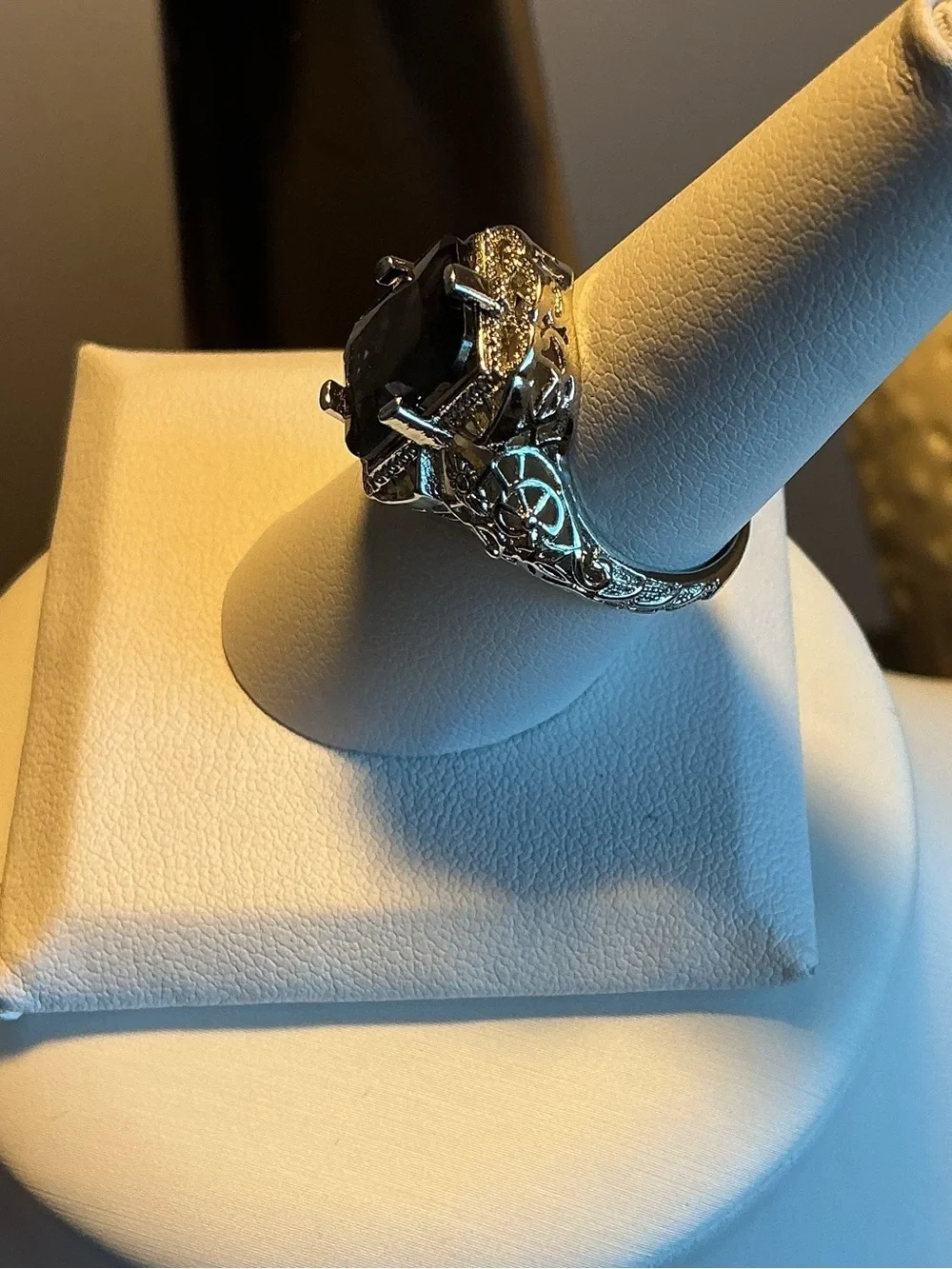 Rhinestone and Lab Created Sapphire Silver Tone Ring